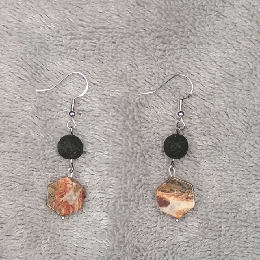Hexagonal Stone Drop Earrings